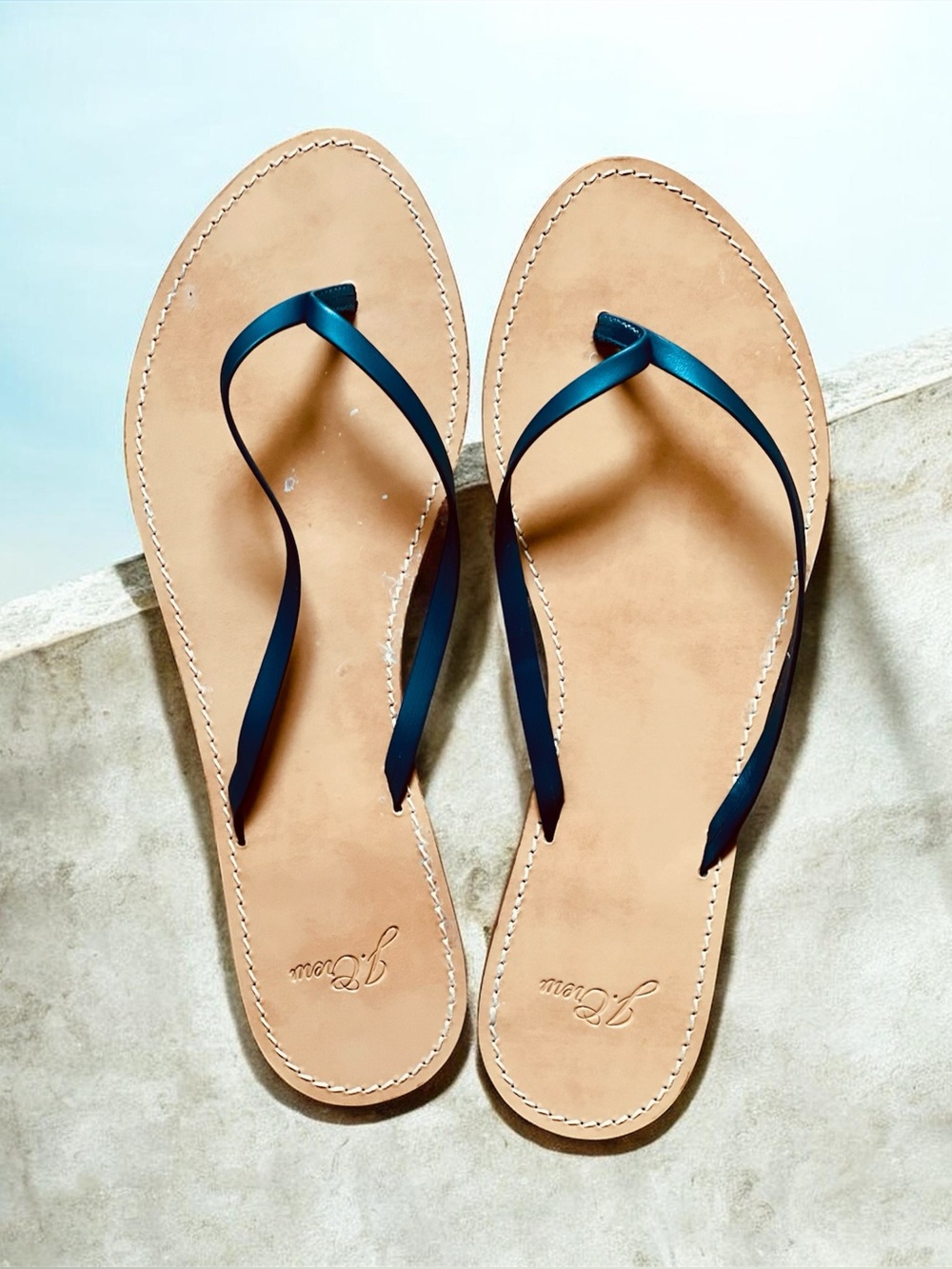 J Crew Capri Leather Thong Flip Flop | Navy | 10.5 | Preowned
